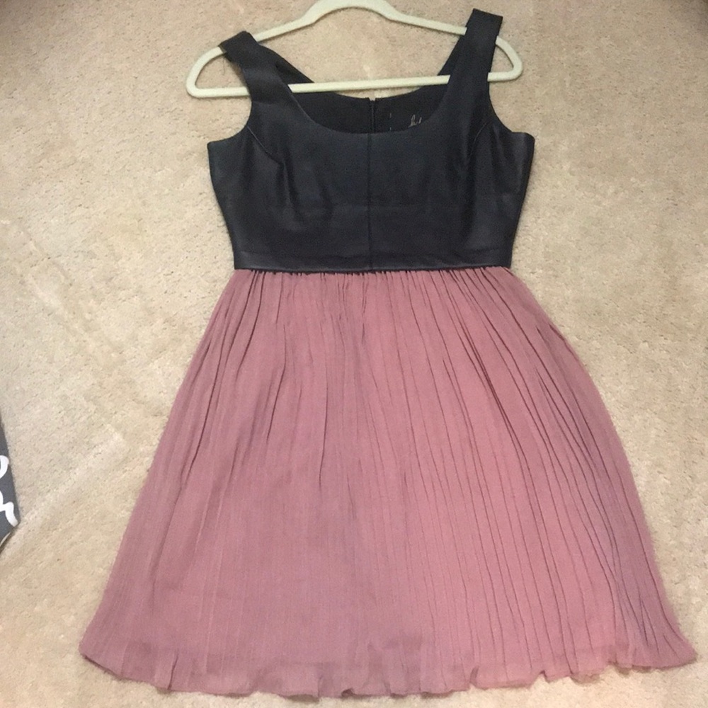 Faux leather and chiffon dress